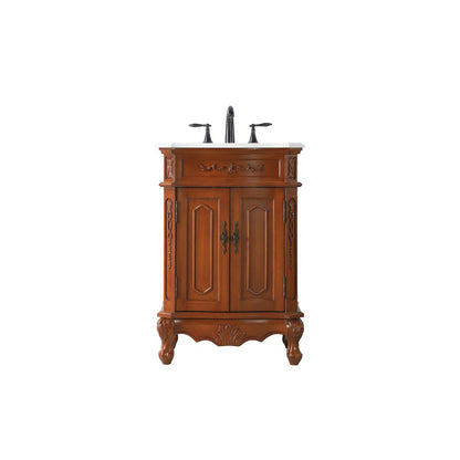 24 inch Single Bathroom vanity in Brown with ivory white engineered marble