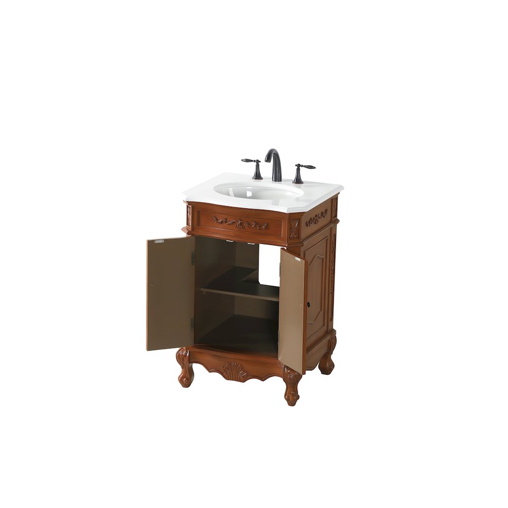 24 inch Single Bathroom vanity in Brown with ivory white engineered marble