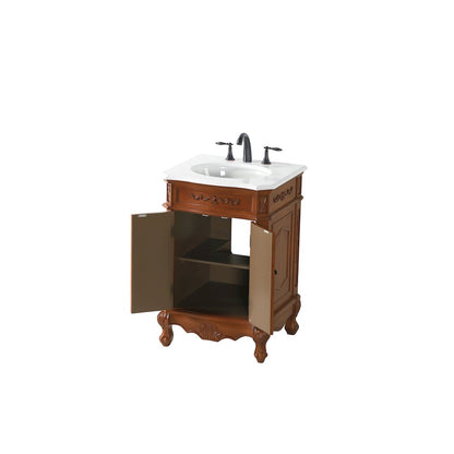 24 inch Single Bathroom vanity in Brown with ivory white engineered marble
