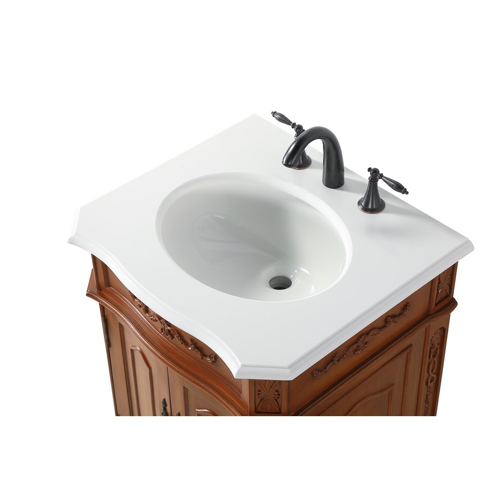 24 inch Single Bathroom vanity in Brown with ivory white engineered marble