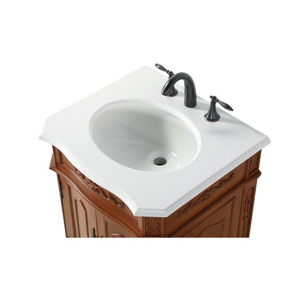 24 inch Single Bathroom vanity in Brown with ivory white engineered marble