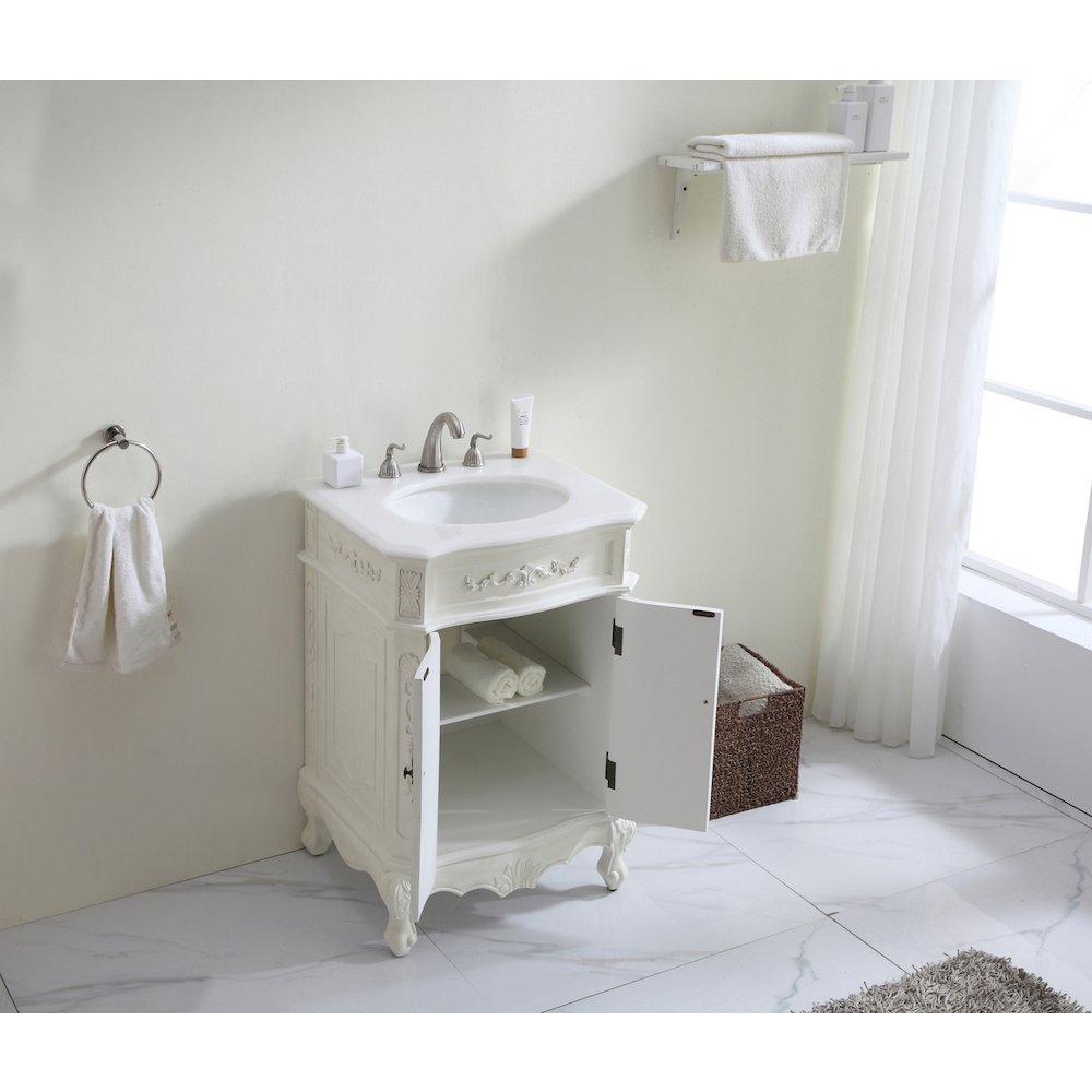 24 inch Single Bathroom vanity in Antique White