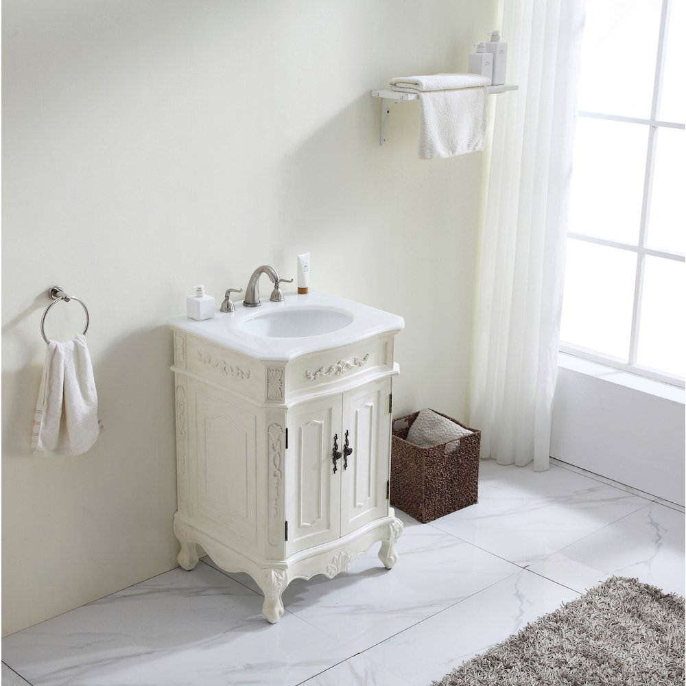 24 inch Single Bathroom vanity in Antique White
