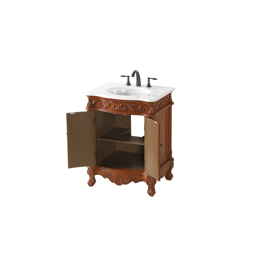 27 inch Single Bathroom vanity in Brown with ivory white engineered marble