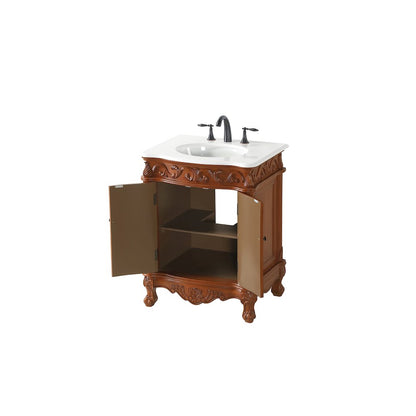 27 inch Single Bathroom vanity in Brown with ivory white engineered marble
