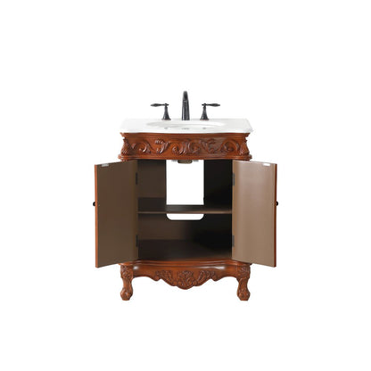27 inch Single Bathroom vanity in Brown with ivory white engineered marble