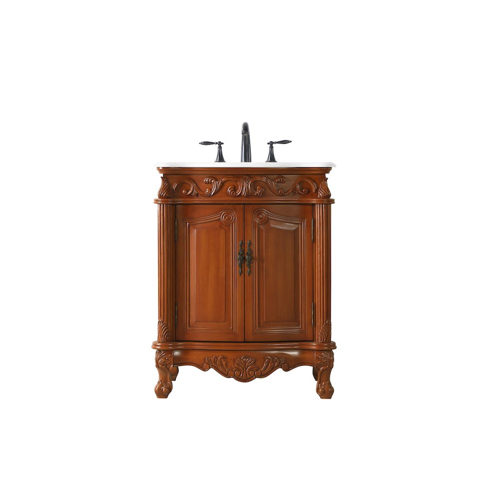 27 inch Single Bathroom vanity in Brown with ivory white engineered marble
