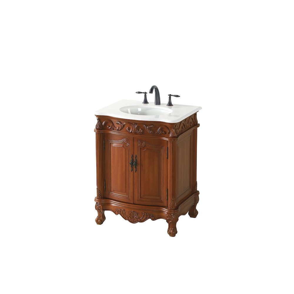 27 inch Single Bathroom vanity in Brown with ivory white engineered marble