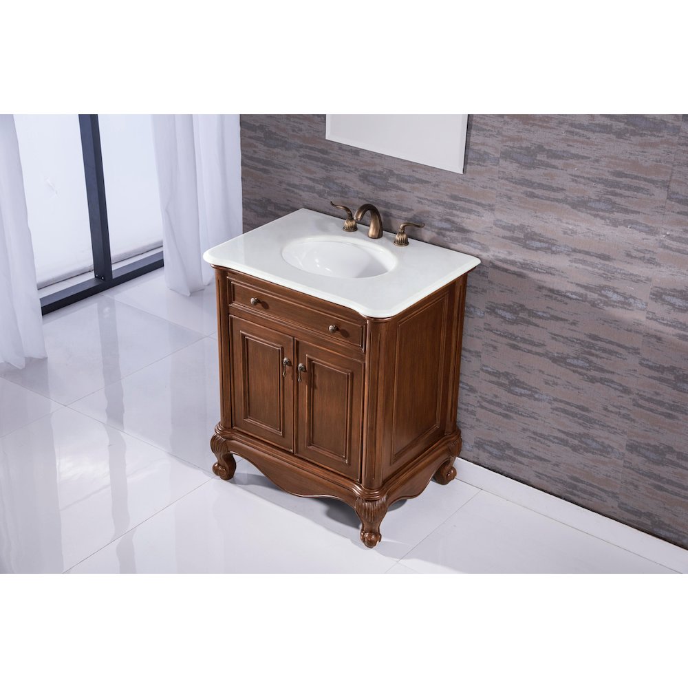 24 inch Single Bathroom vanity in Brown with ivory white engineered marble