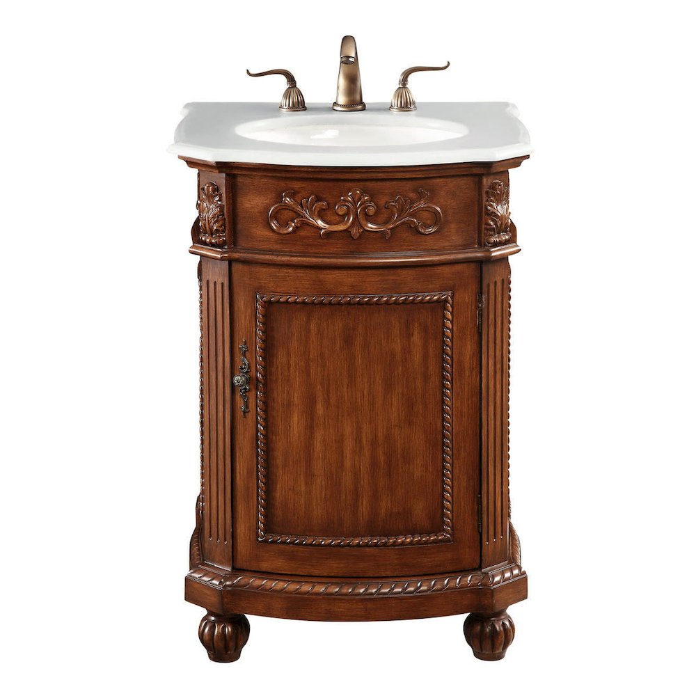 24 inch Single Bathroom vanity in Brown with ivory white engineered marble