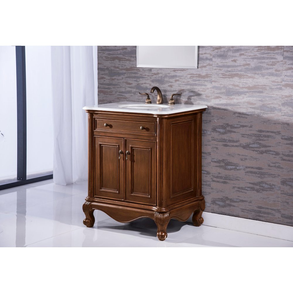 24 inch Single Bathroom vanity in Brown with ivory white engineered marble