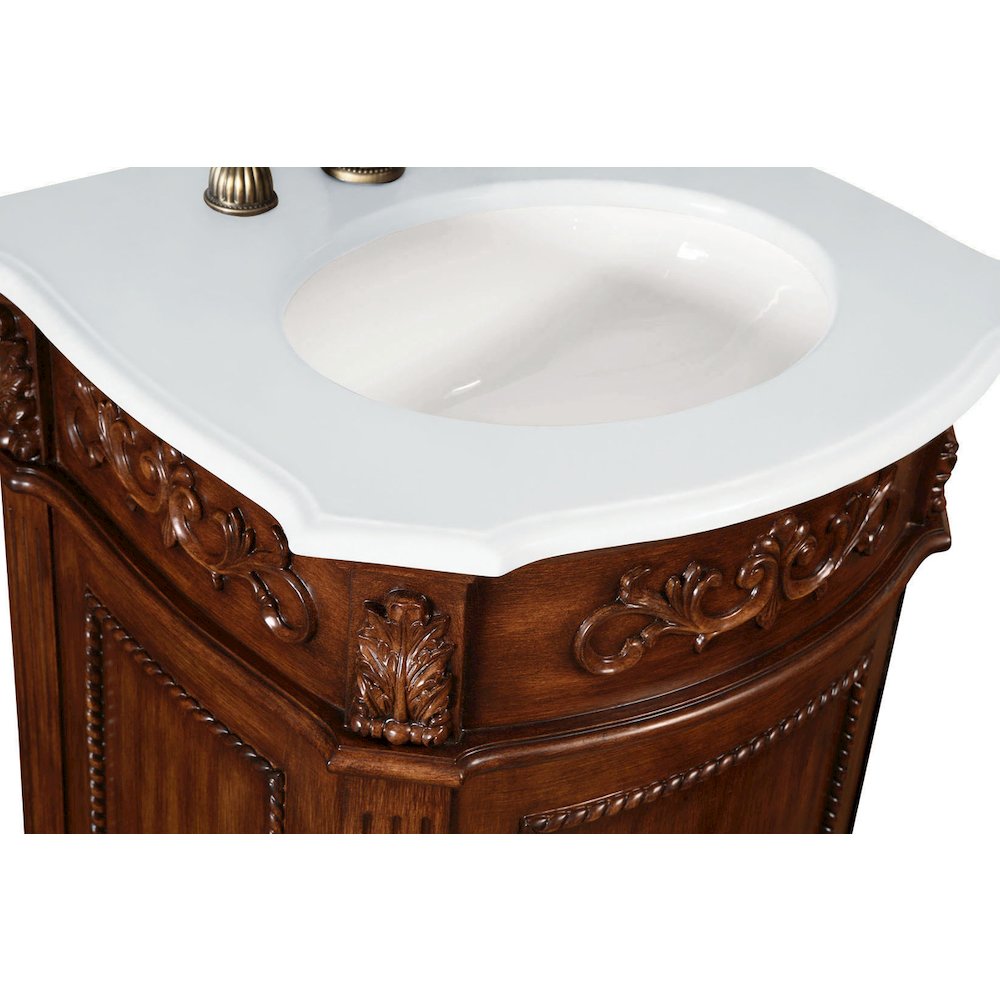 24 inch Single Bathroom vanity in Brown with ivory white engineered marble