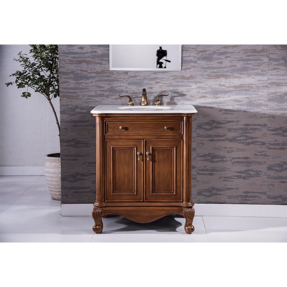 24 inch Single Bathroom vanity in Brown with ivory white engineered marble