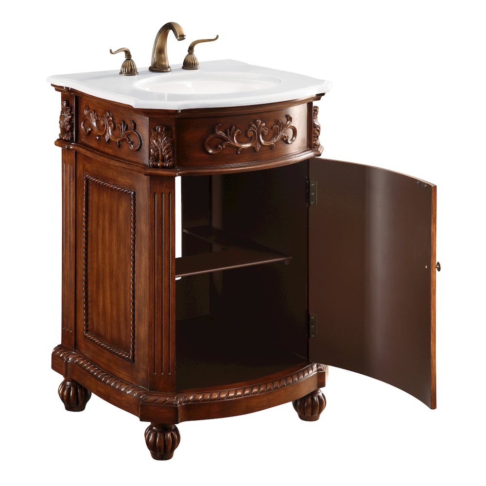 24 inch Single Bathroom vanity in Brown with ivory white engineered marble