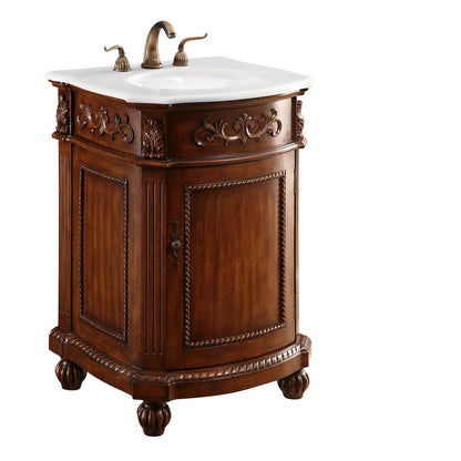 24 inch Single Bathroom vanity in Brown with ivory white engineered marble