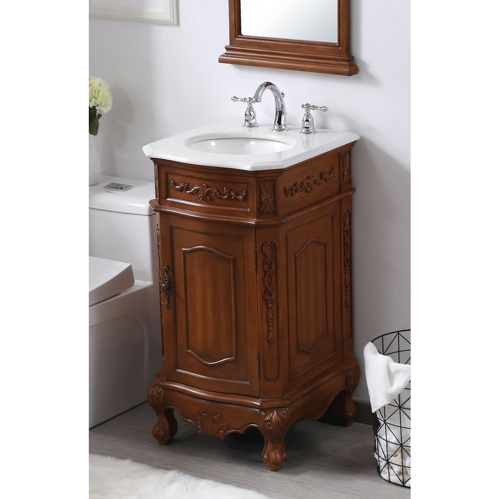 19 inch Single Bathroom vanity in teak with ivory white engineered marble
