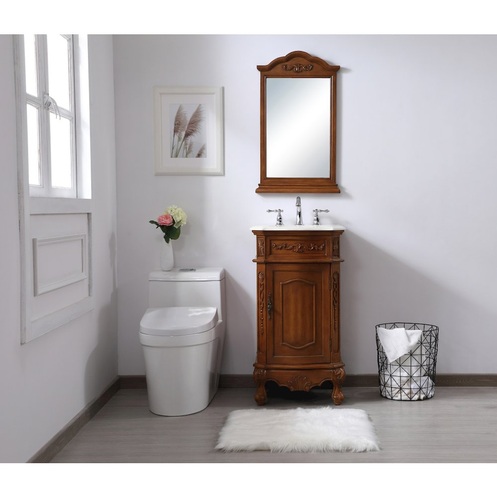 19 inch Single Bathroom vanity in teak with ivory white engineered marble