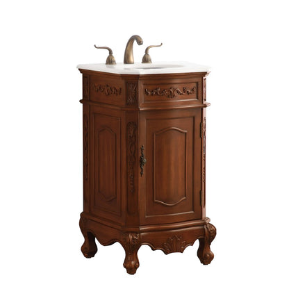 19 inch Single Bathroom vanity in teak with ivory white engineered marble