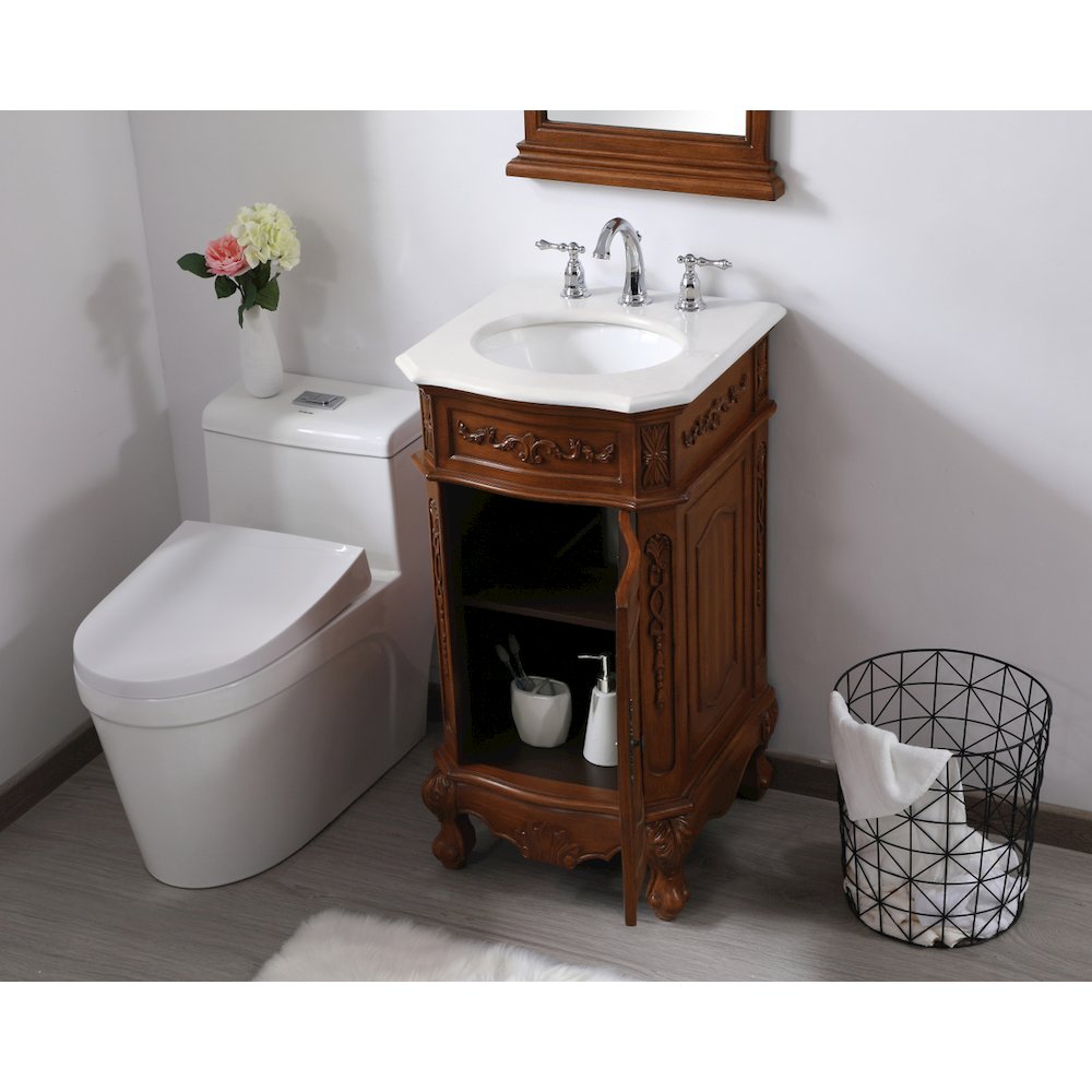 19 inch Single Bathroom vanity in teak with ivory white engineered marble