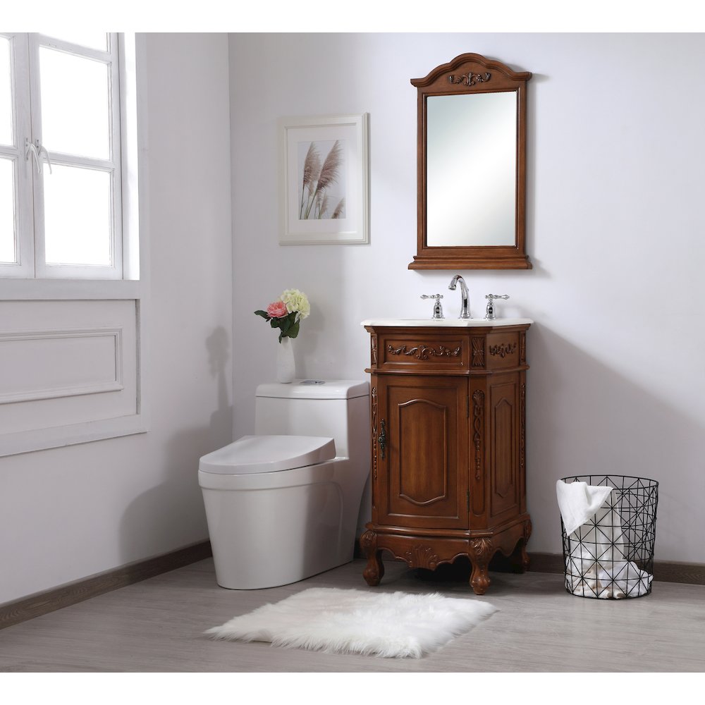 19 inch Single Bathroom vanity in teak with ivory white engineered marble