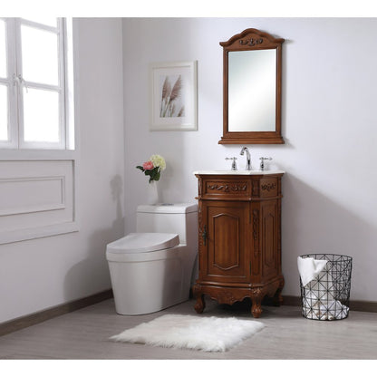 19 inch Single Bathroom vanity in teak with ivory white engineered marble