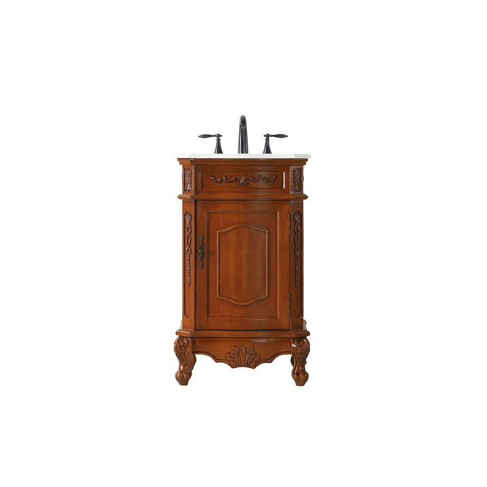 21 inch Single Bathroom vanity in Teak Color with ivory white engineered marble