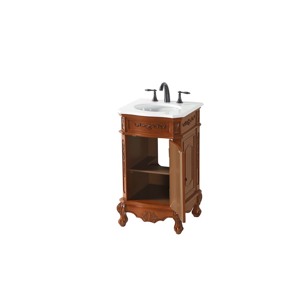 21 inch Single Bathroom vanity in Teak Color with ivory white engineered marble