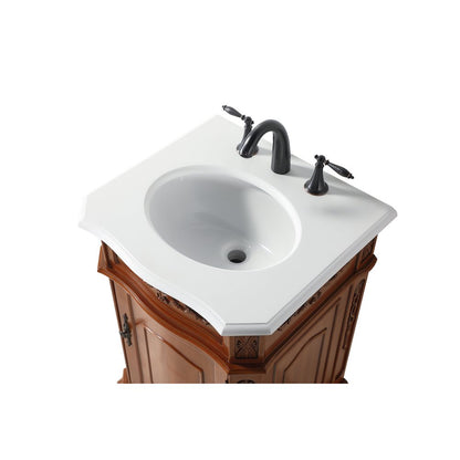 21 inch Single Bathroom vanity in Teak Color with ivory white engineered marble