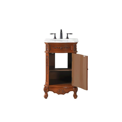 21 inch Single Bathroom vanity in Teak Color with ivory white engineered marble