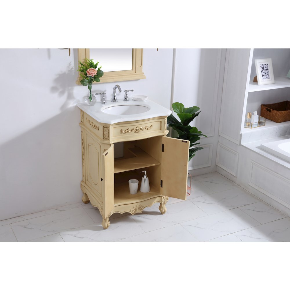 24 inch Single Bathroom vanity in light antique beige
