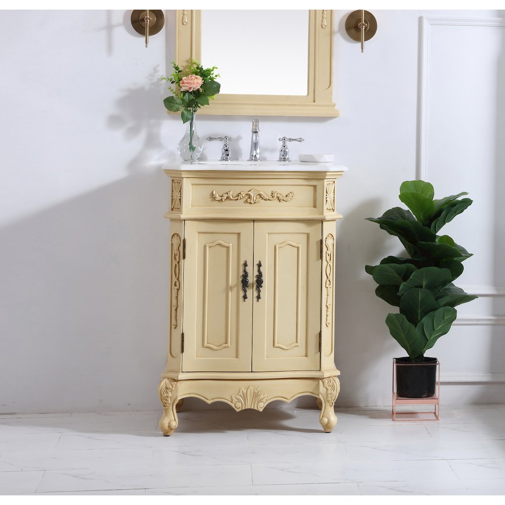 24 inch Single Bathroom vanity in light antique beige