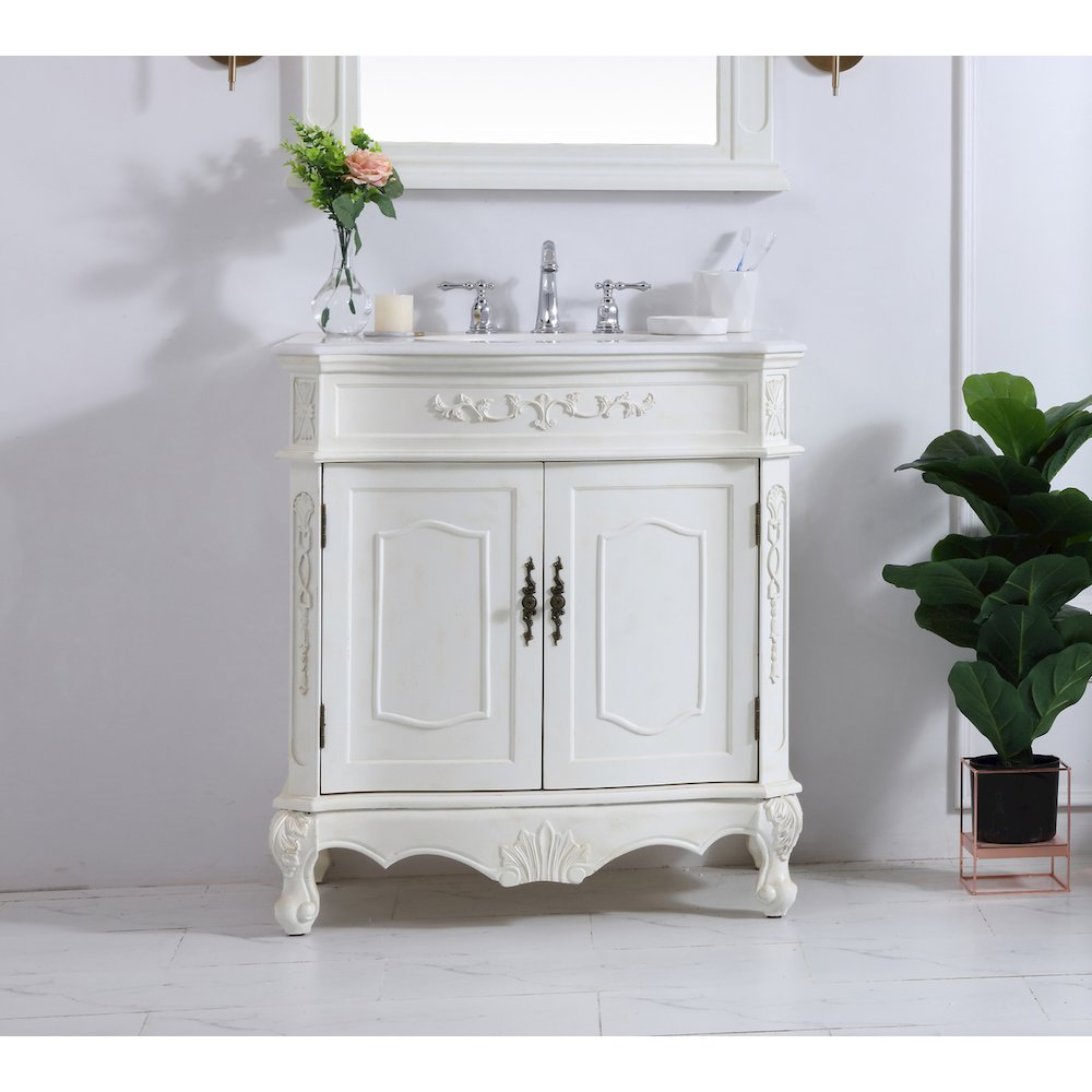32 inch Single Bathroom vanity in antique white