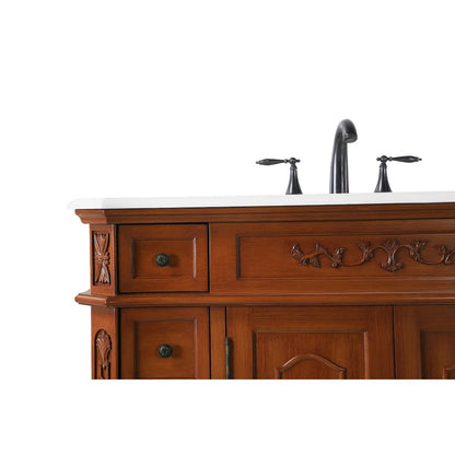42 inch Single Bathroom vanity in Teak with ivory white engineered marble