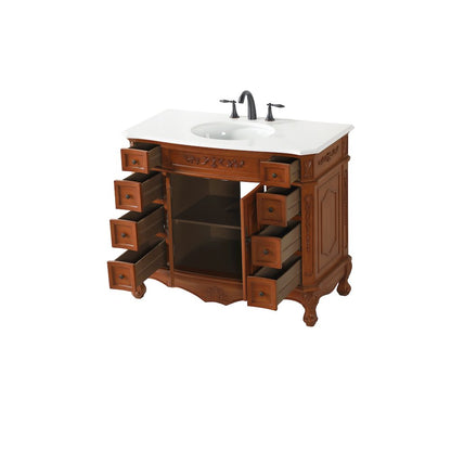 42 inch Single Bathroom vanity in Teak with ivory white engineered marble