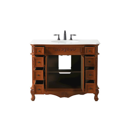 42 inch Single Bathroom vanity in Teak with ivory white engineered marble