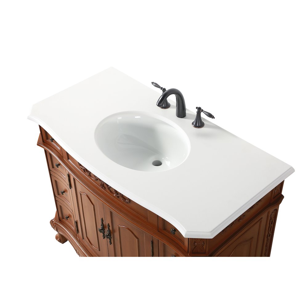 42 inch Single Bathroom vanity in Teak with ivory white engineered marble