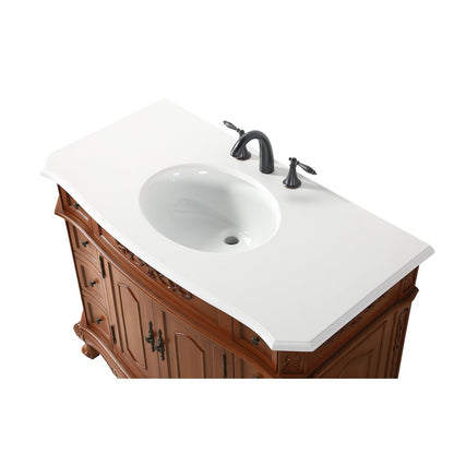 42 inch Single Bathroom vanity in Teak with ivory white engineered marble