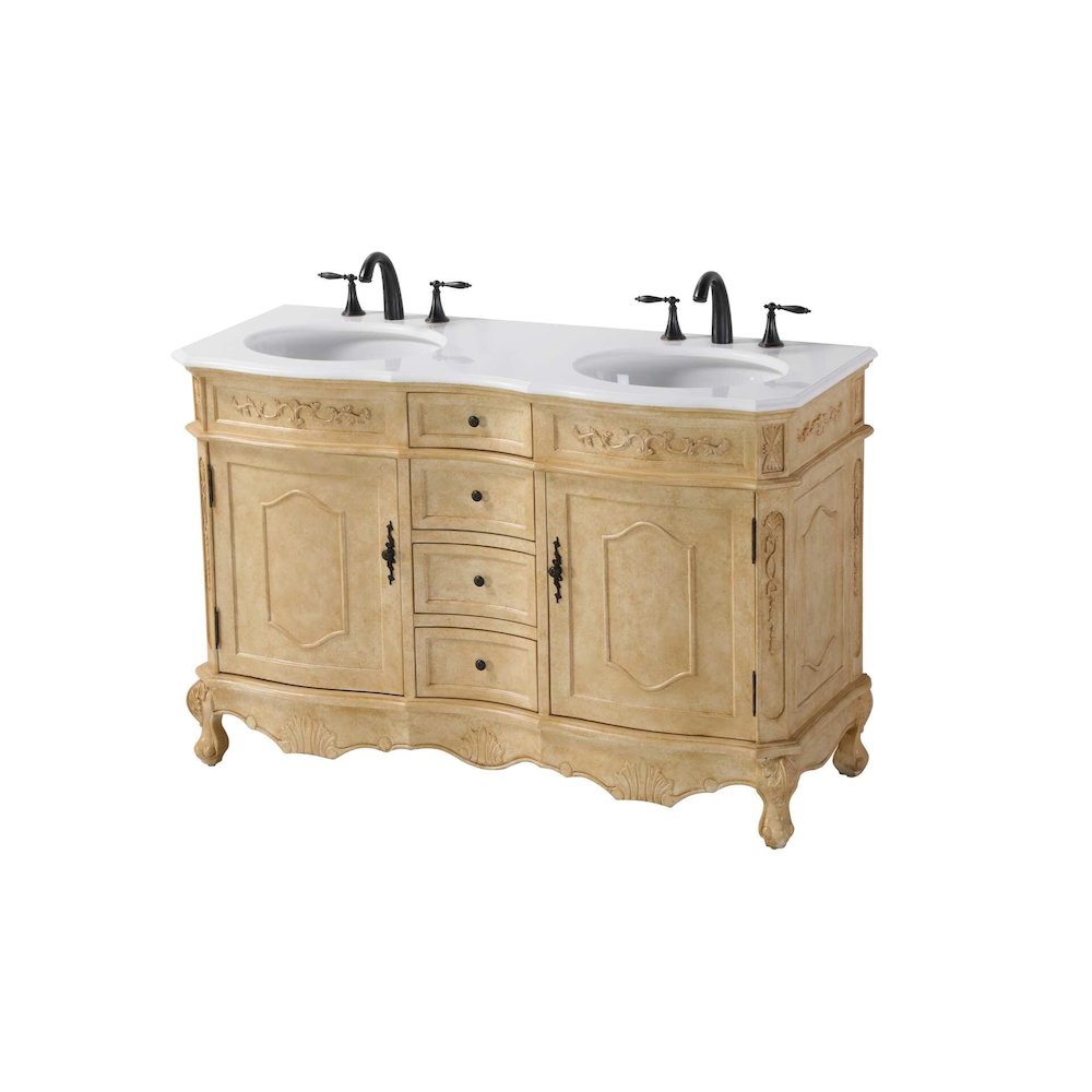 54 inch Double Bathroom Vanity in Antique Beige