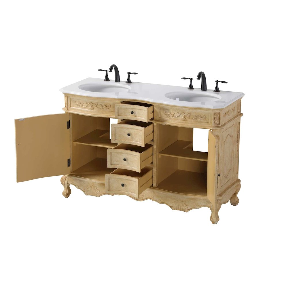 54 inch Double Bathroom Vanity in Antique Beige