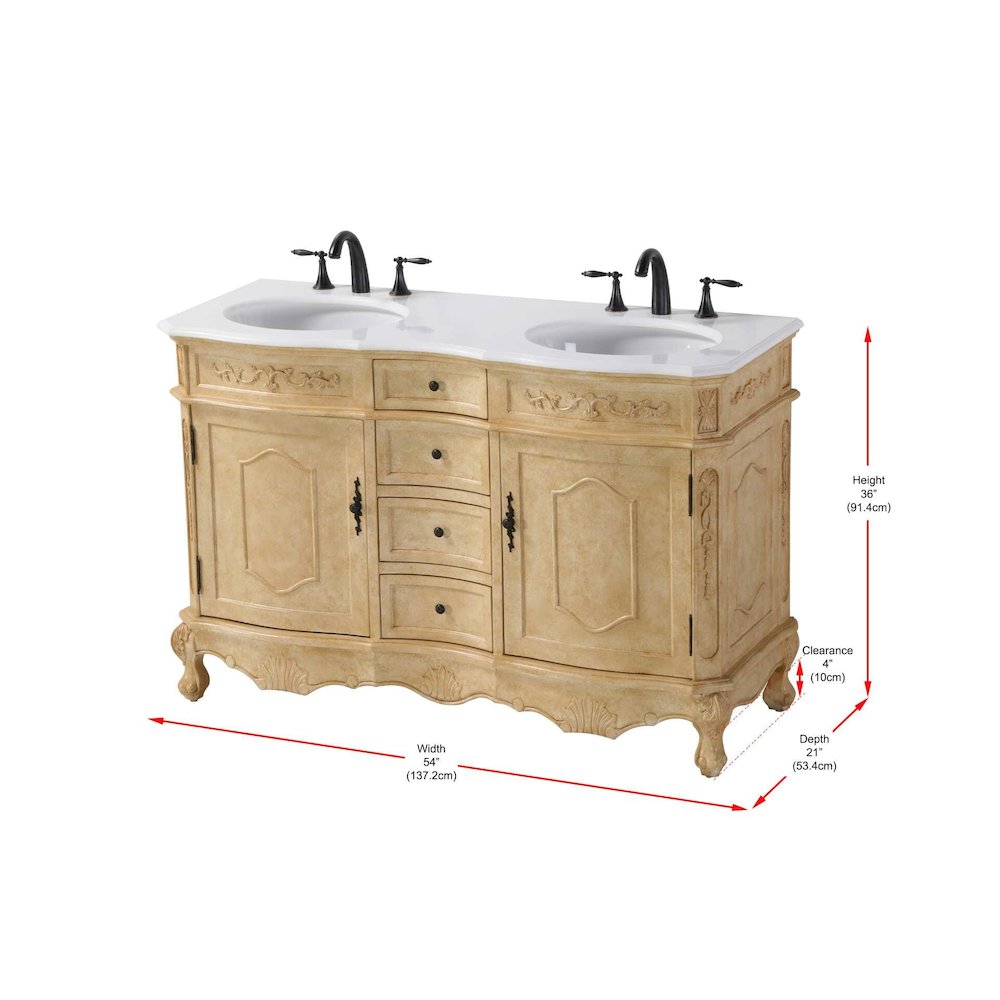 54 inch Double Bathroom Vanity in Antique Beige