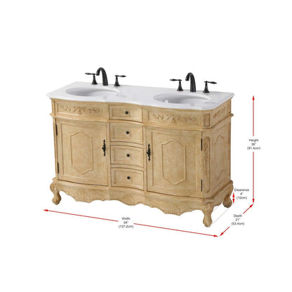 54 inch Double Bathroom Vanity in Antique Beige