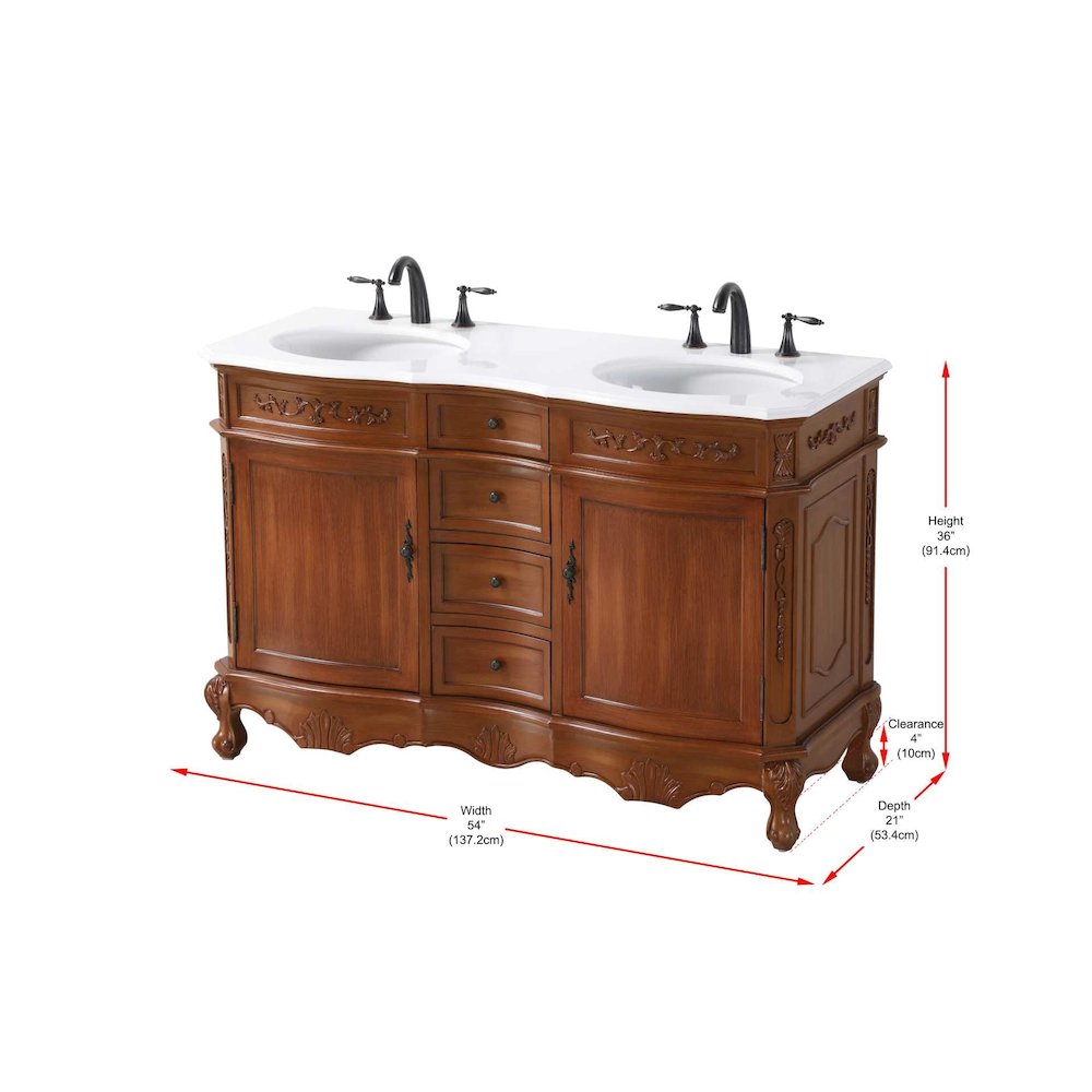54 inch Double Bathroom Vanity in Teak