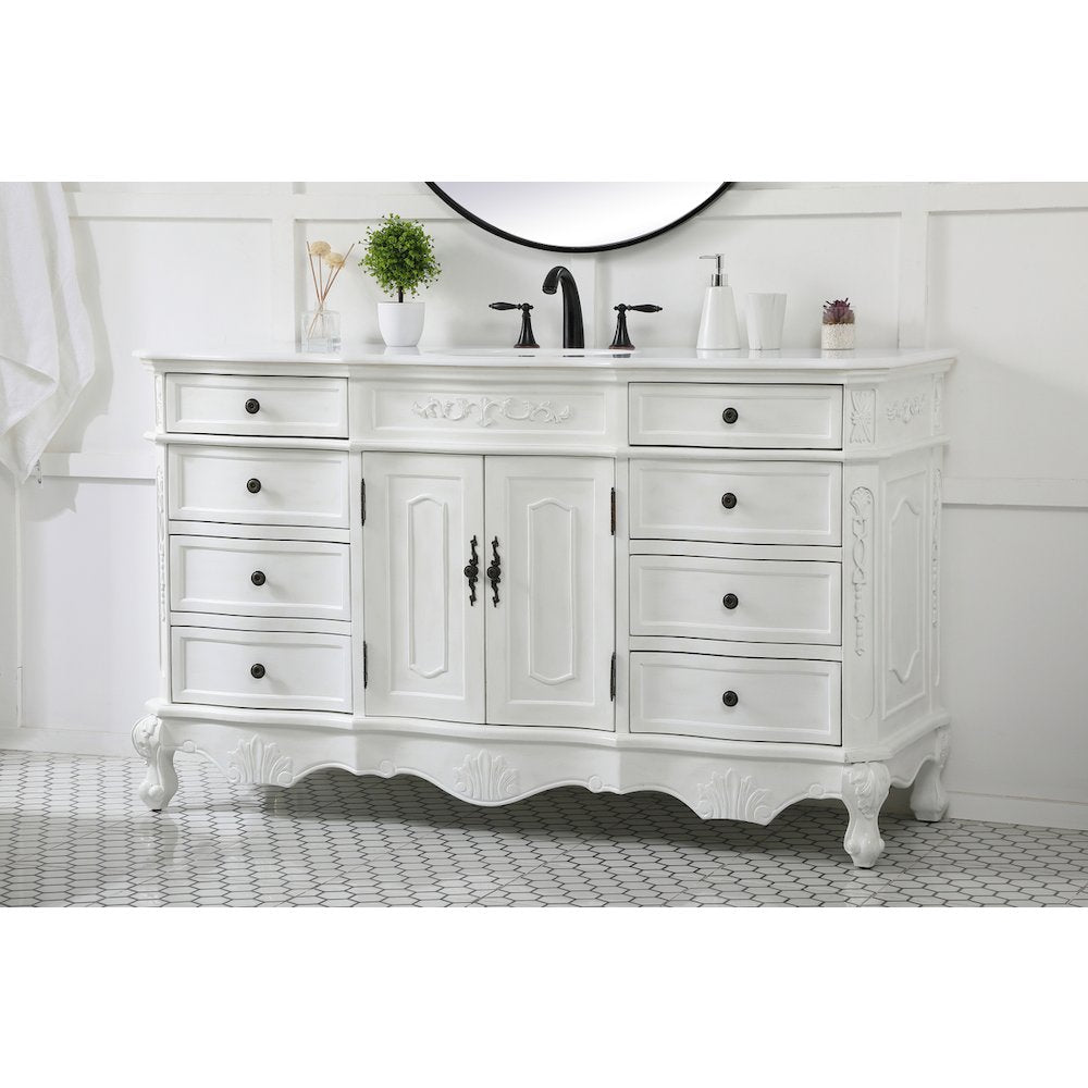 60 inch Single Bathroom vanity in antique white