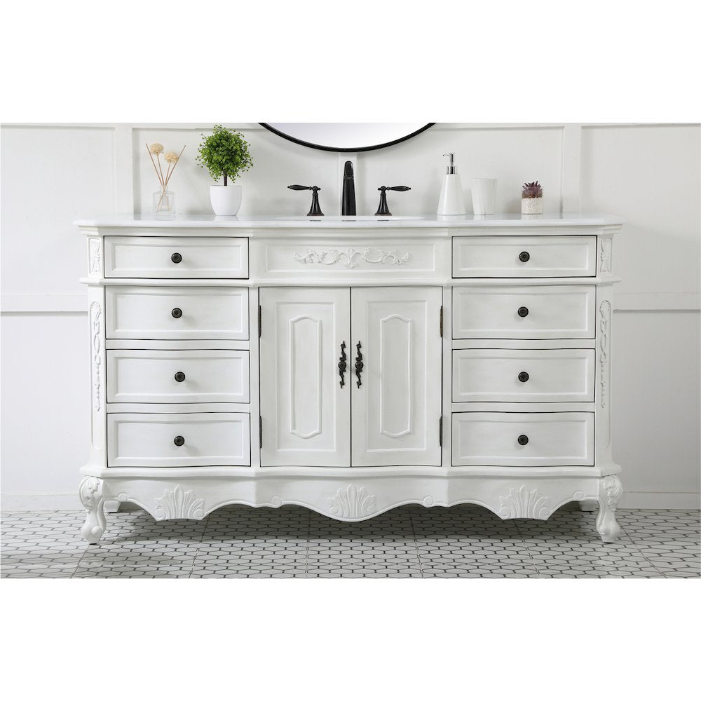 60 inch Single Bathroom vanity in antique white
