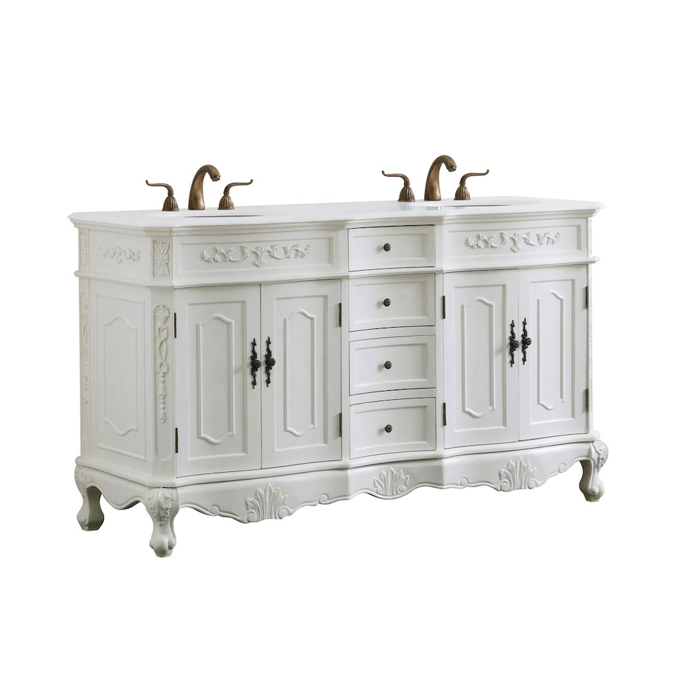 60 inch Double Bathroom vanity in antique white