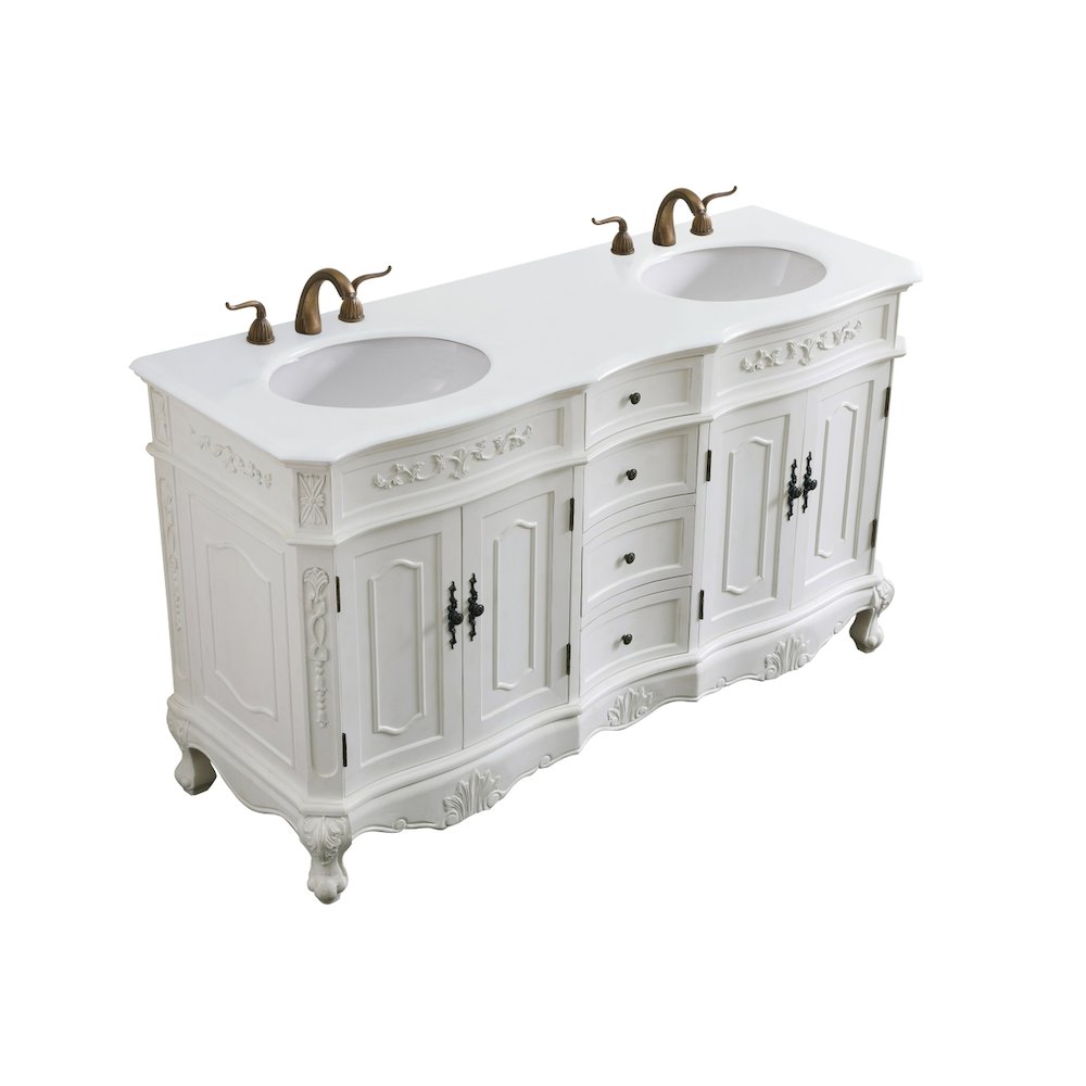 60 inch Double Bathroom vanity in antique white