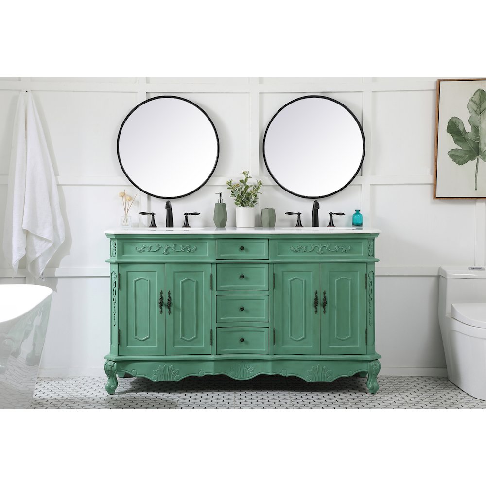 60 inch double Bathroom vanity in vintage mint