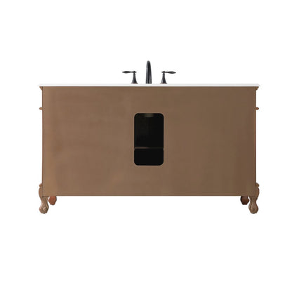 60 inch Single Bathroom vanity in Teak with ivory white engineered marble
