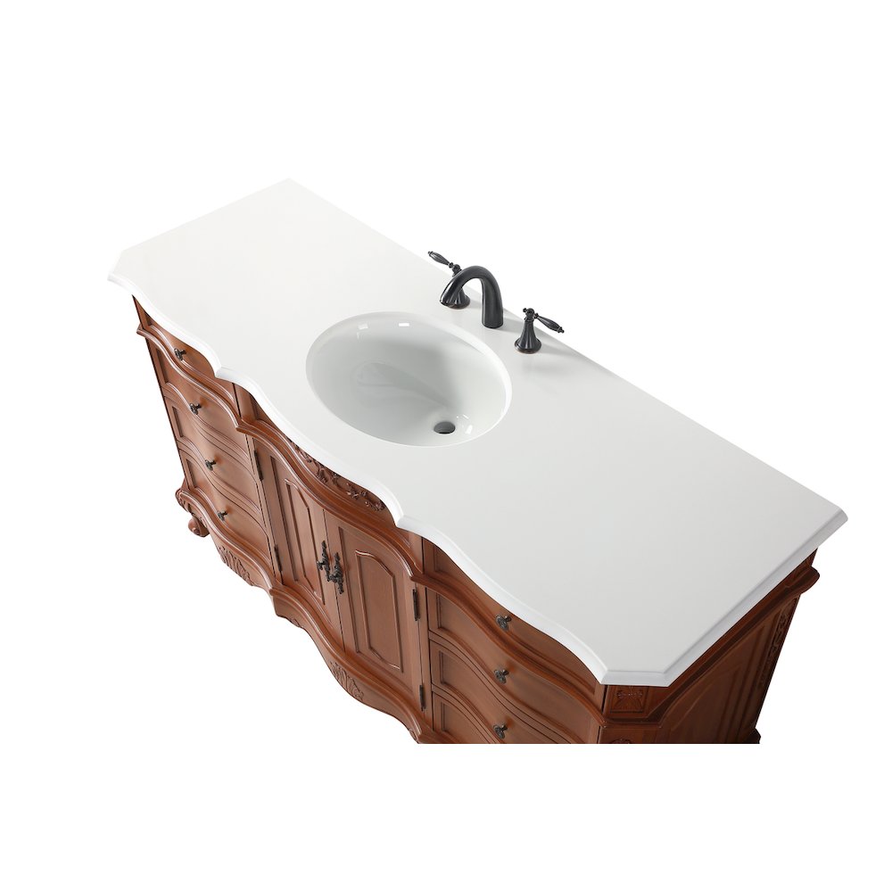 60 inch Single Bathroom vanity in Teak with ivory white engineered marble