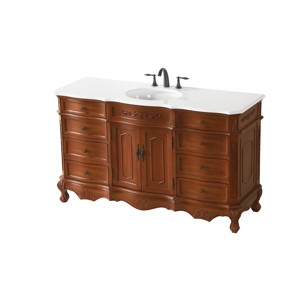 60 inch Single Bathroom vanity in Teak with ivory white engineered marble